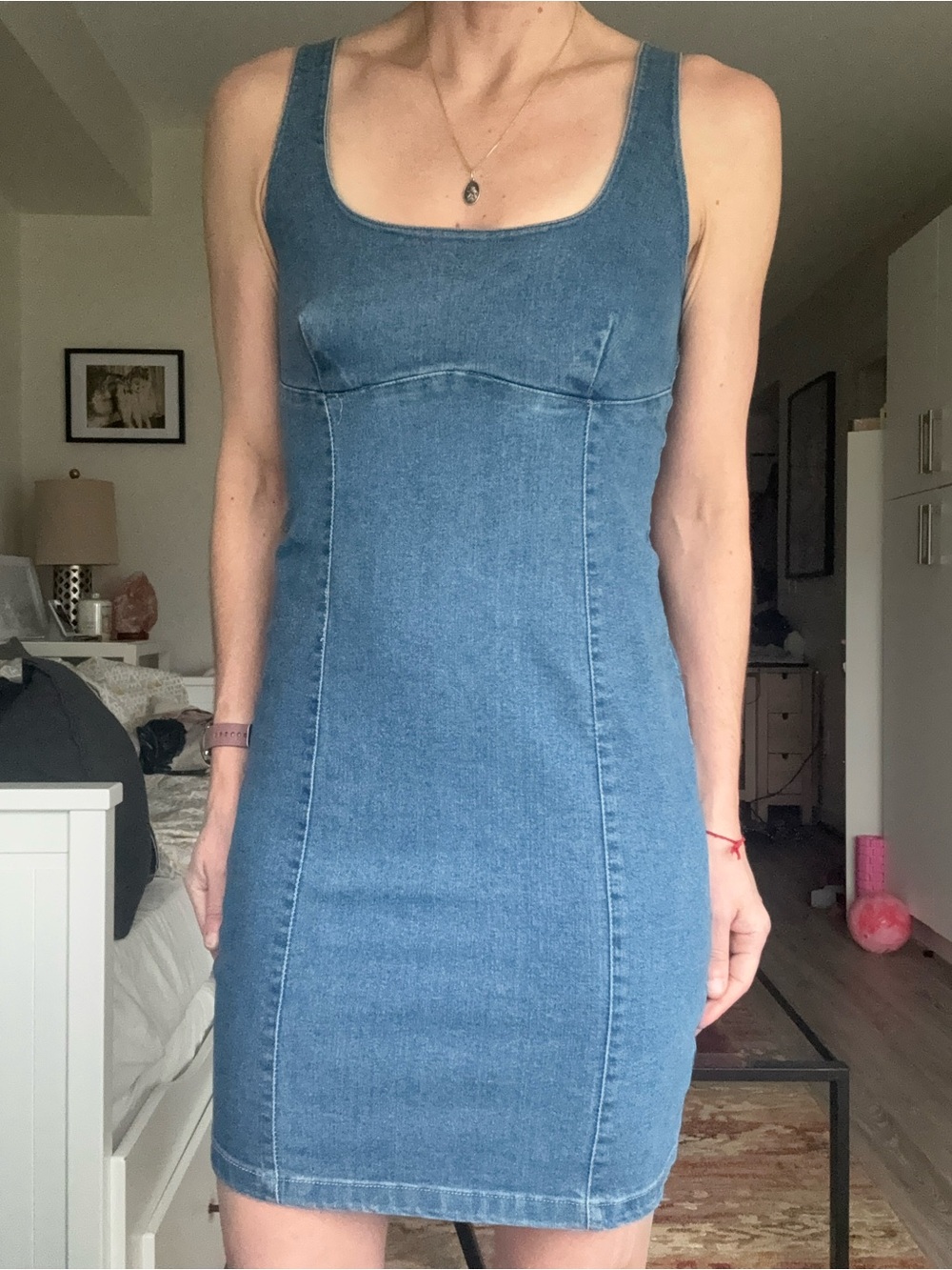 NWT IVRY DAY Blue Denim Mini Dress | Back Zip Fitted Bodycon